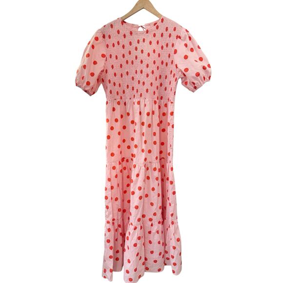 Petal & Pup Pink Tiered Polka Dot Midi Dress Smocking Feminine Flattering US 8 - Picture 3 of 8